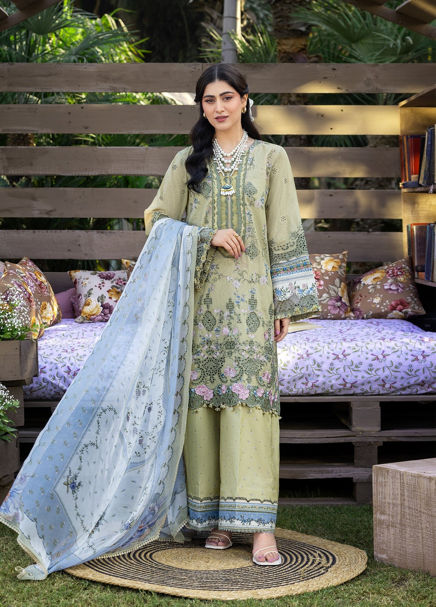 ERC-8B MENAH |  Elaf Premium | Chikankari Prints With Chiffon Dupatta Unstitched Collection 2026