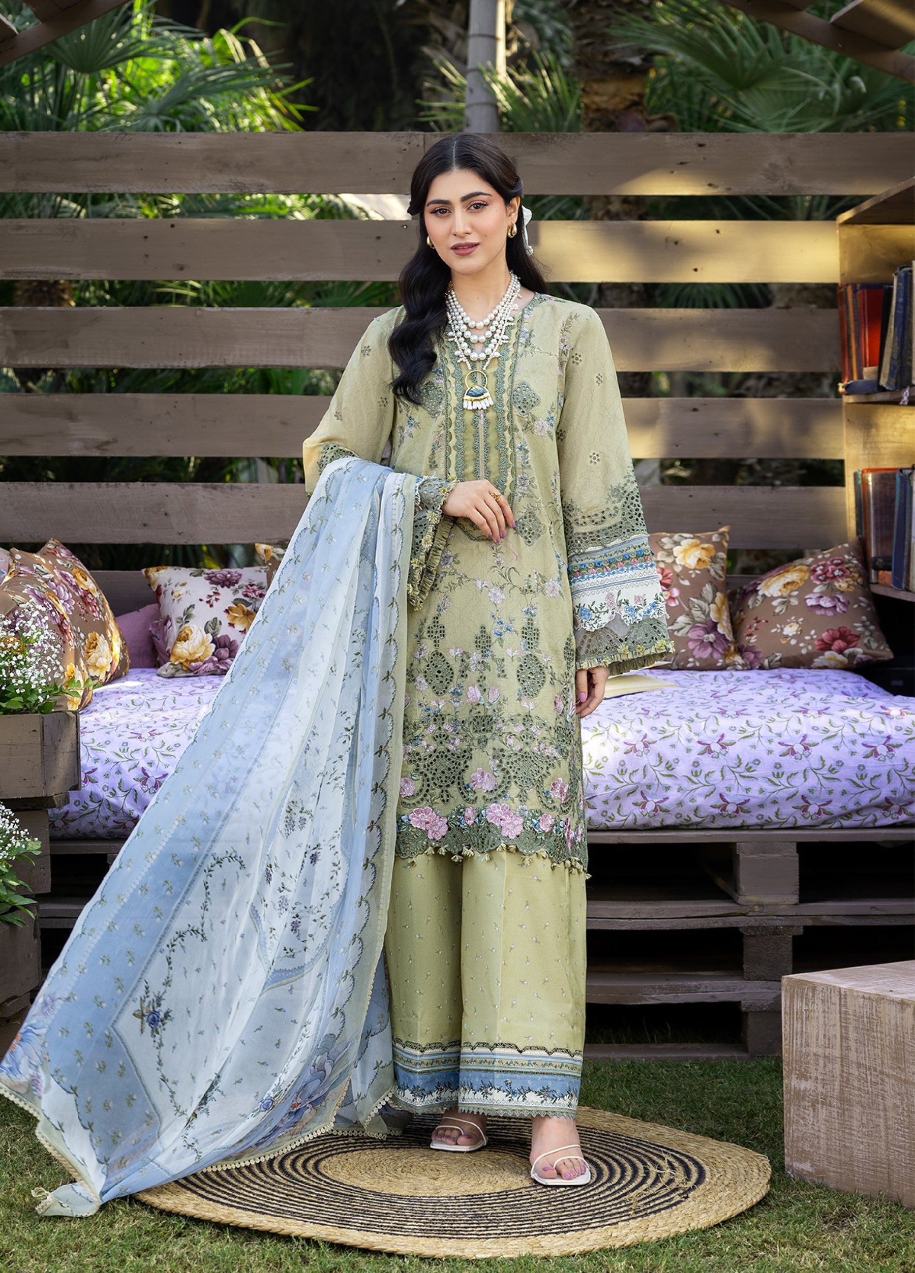 ERC-8B MENAH |  Elaf Premium | Chikankari Prints With Chiffon Dupatta Unstitched Collection 2026
