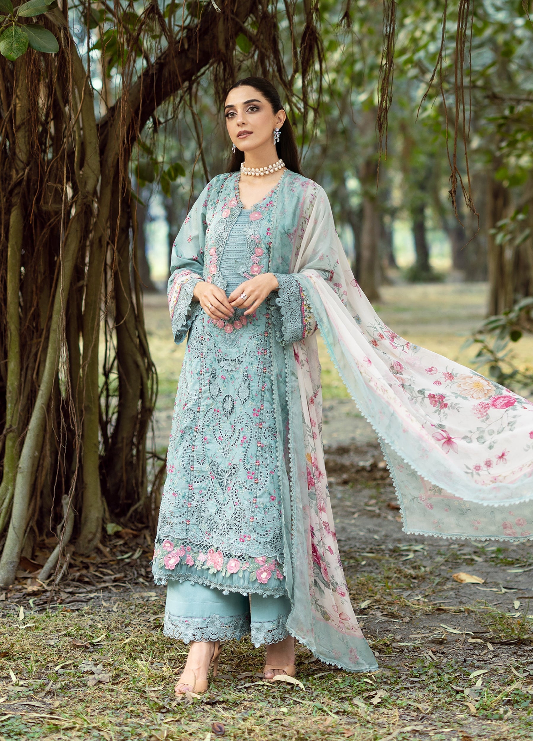 ERC-2B BATIK |  Elaf Premium | Chikankari Prints With Chiffon Dupatta Unstitched Collection 2026