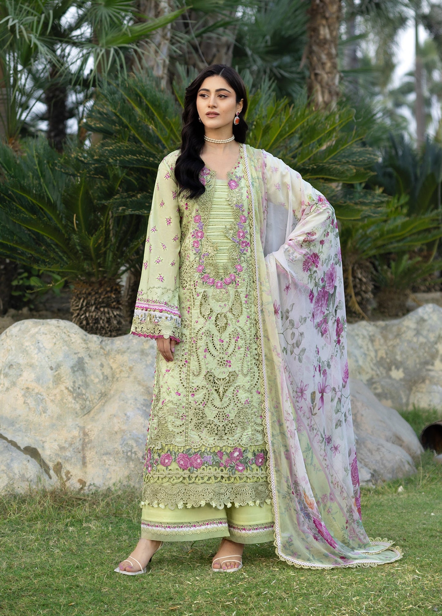 ERC-2A HINA |  Elaf Premium | Chikankari Prints With Chiffon Dupatta Unstitched Collection 2026