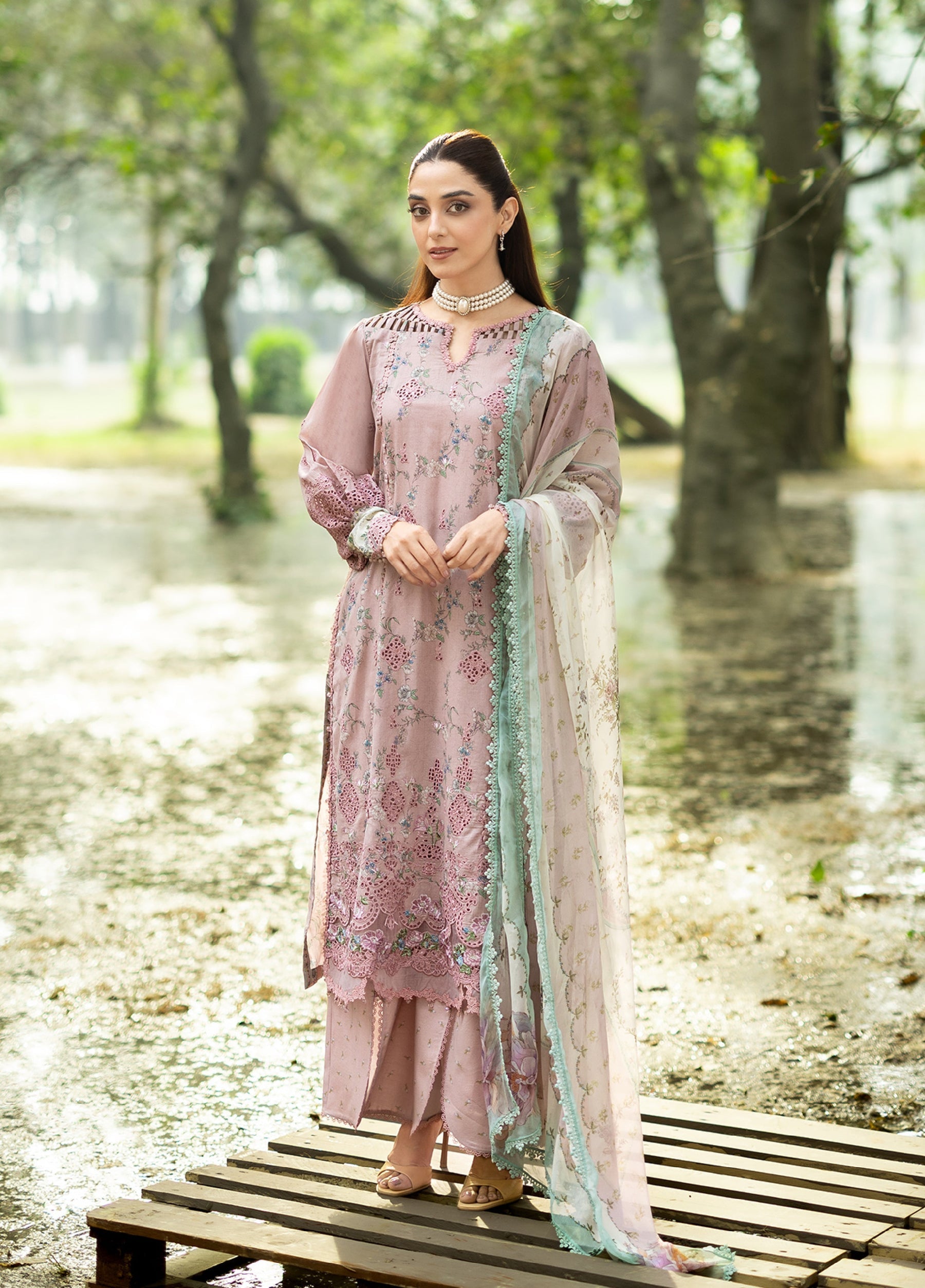 ERC-8A SAHAA |  Elaf Premium | Chikankari Prints With Chiffon Dupatta Unstitched Collection 2026