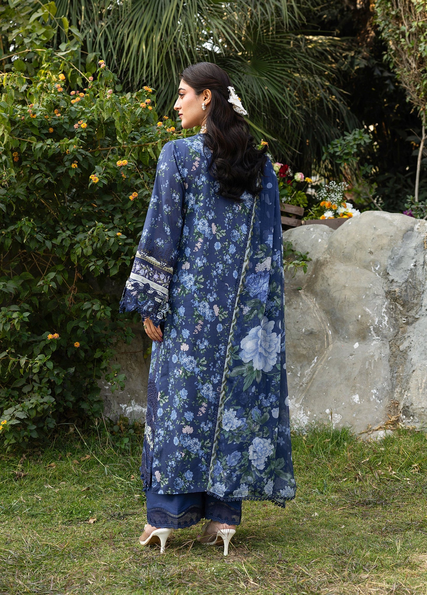 ERC-3B NEEL |  Elaf Premium | Chikankari Prints With Chiffon Dupatta Unstitched Collection 2026