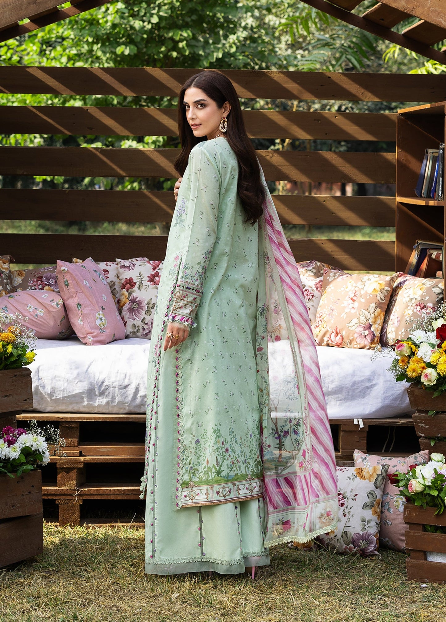 ERC-7B NAHL |  Elaf Premium | Chikankari Prints With Chiffon Dupatta Unstitched Collection 2026