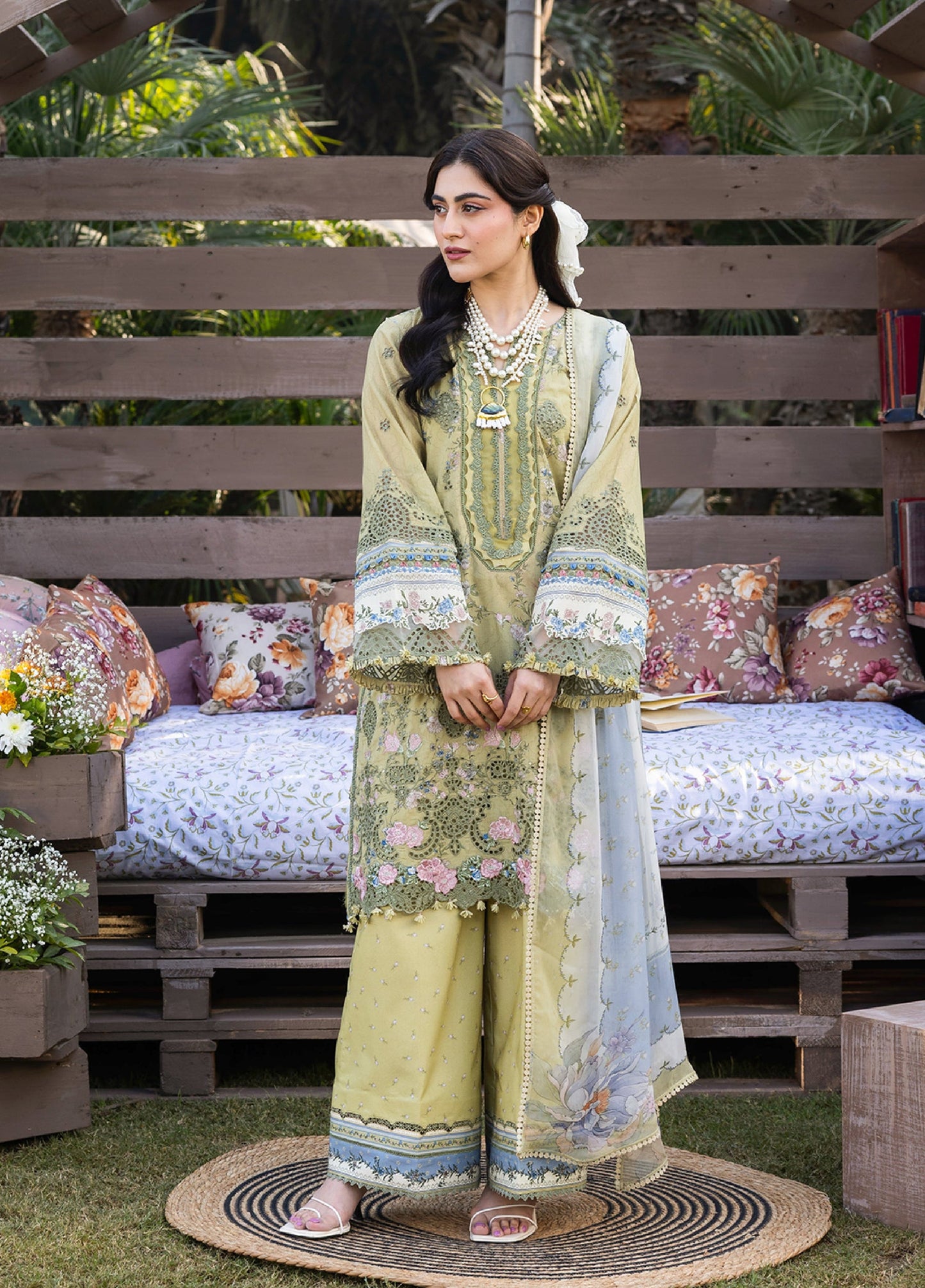 ERC-8B MENAH |  Elaf Premium | Chikankari Prints With Chiffon Dupatta Unstitched Collection 2026