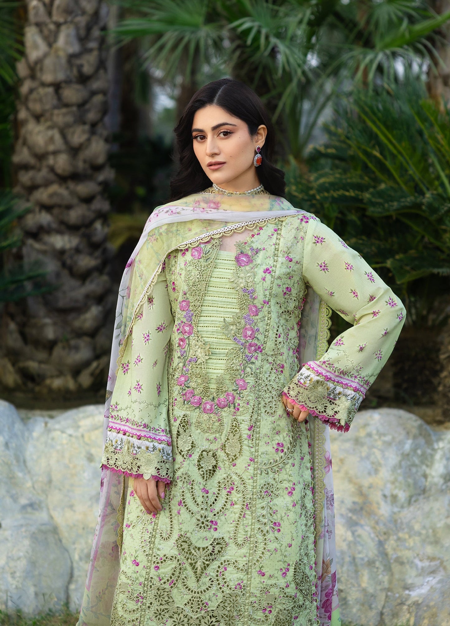 ERC-2A HINA |  Elaf Premium | Chikankari Prints With Chiffon Dupatta Unstitched Collection 2026