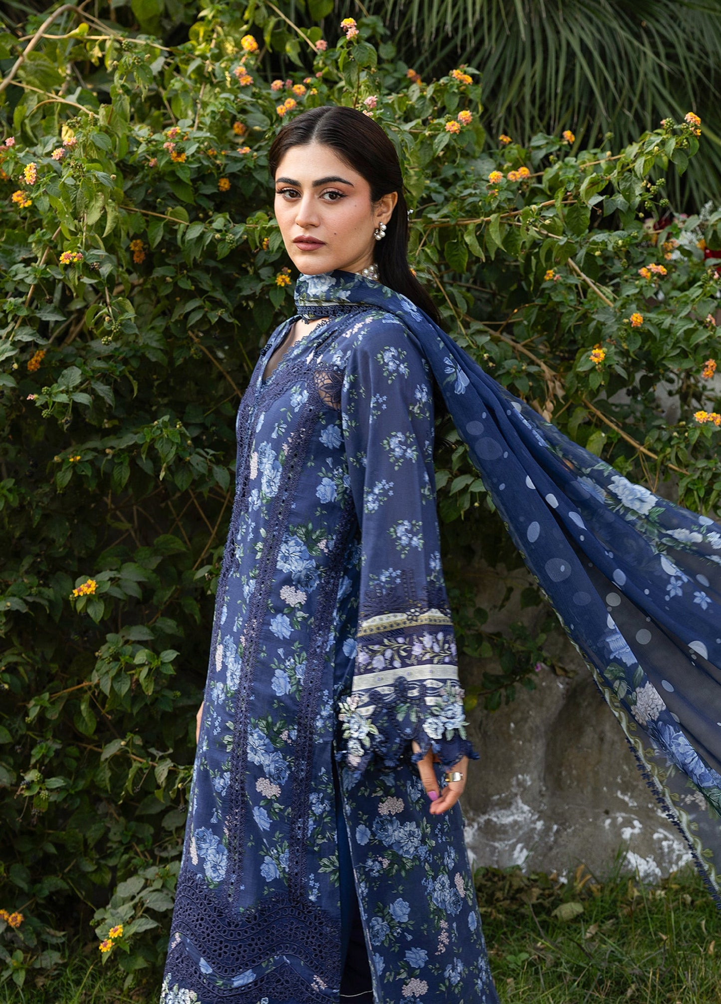 ERC-3B NEEL |  Elaf Premium | Chikankari Prints With Chiffon Dupatta Unstitched Collection 2026