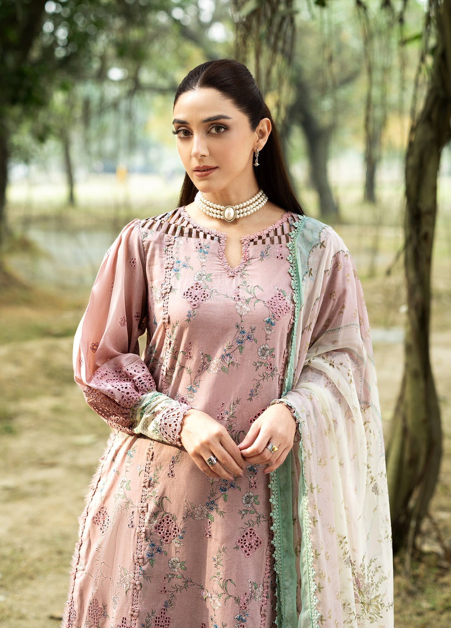 ERC-8A SAHAA |  Elaf Premium | Chikankari Prints With Chiffon Dupatta Unstitched Collection 2026