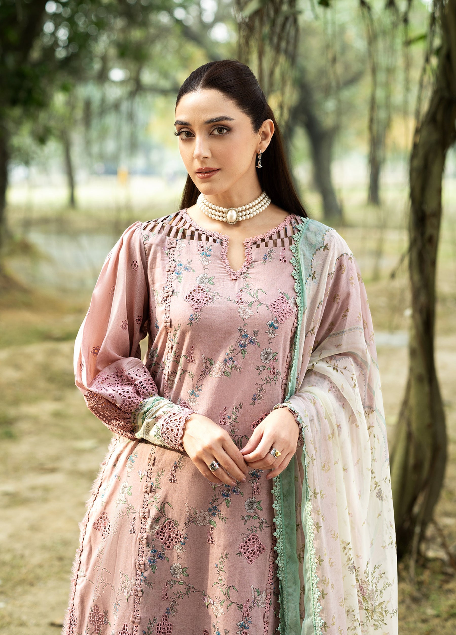 ERC-8A SAHAA |  Elaf Premium | Chikankari Prints With Chiffon Dupatta Unstitched Collection 2026