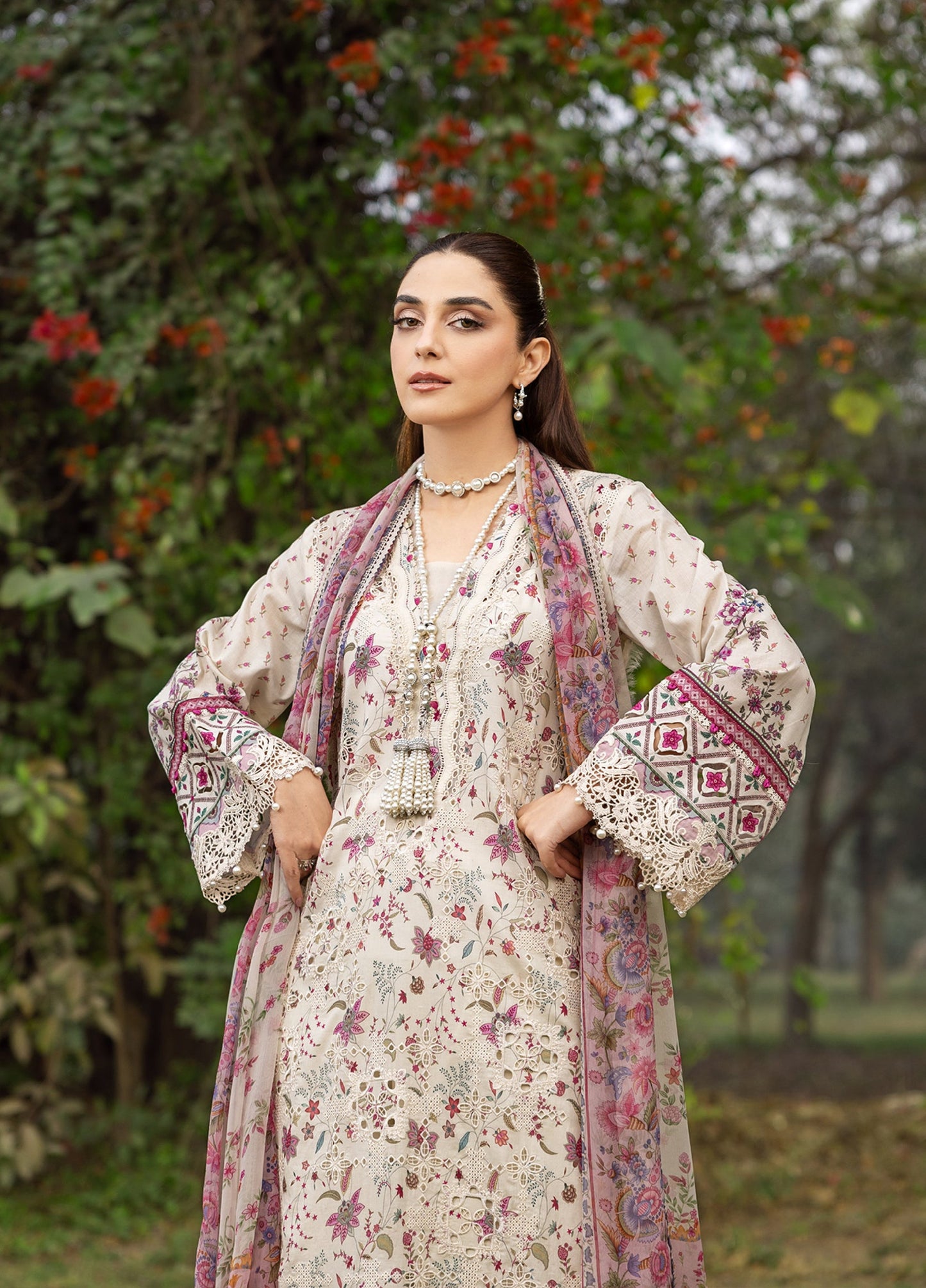 ERC-5A MEHR |  Elaf Premium | Chikankari Prints With Chiffon Dupatta Unstitched Collection 2026