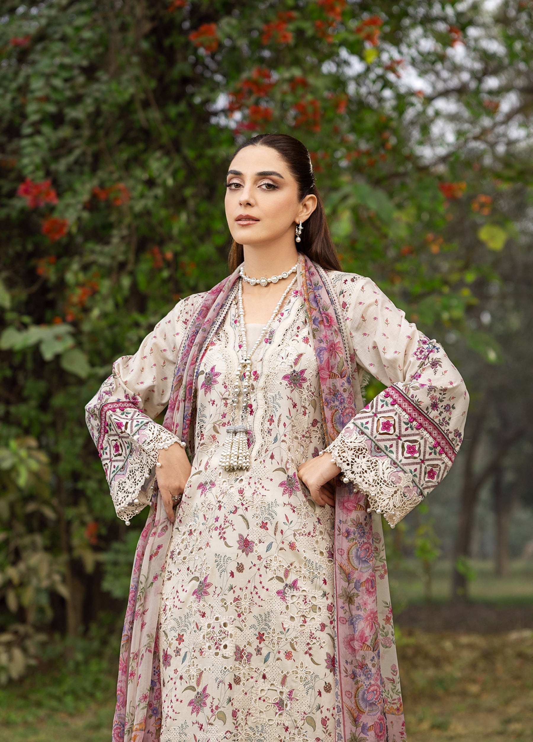 ERC-5A MEHR |  Elaf Premium | Chikankari Prints With Chiffon Dupatta Unstitched Collection 2026