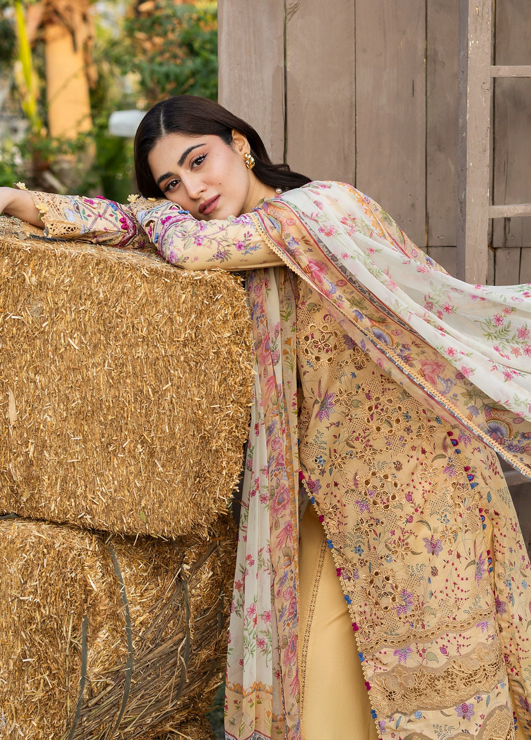 ERC-5B KHUSHEE |  Elaf Premium | Chikankari Prints With Chiffon Dupatta Unstitched Collection 2026