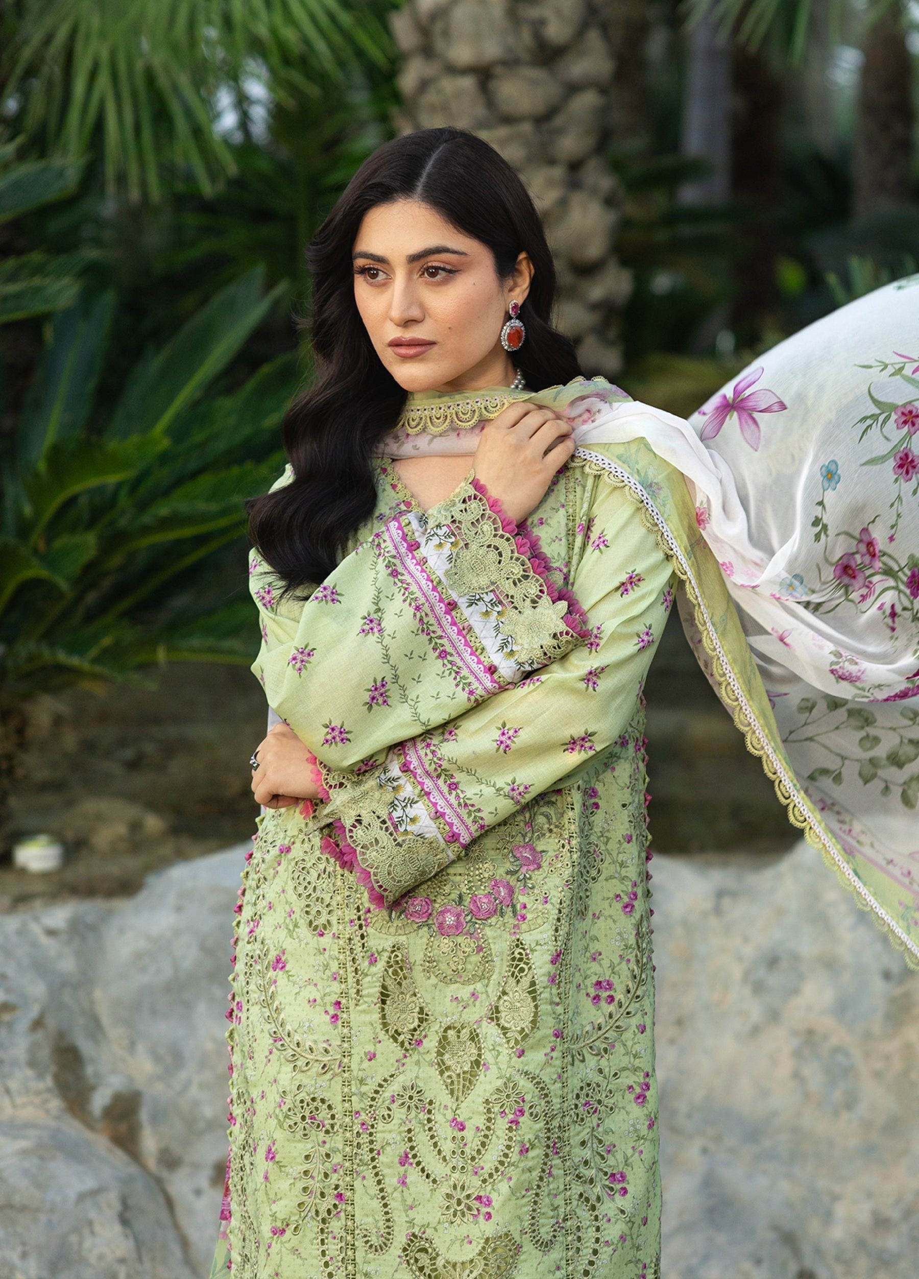 ERC-2A HINA |  Elaf Premium | Chikankari Prints With Chiffon Dupatta Unstitched Collection 2026