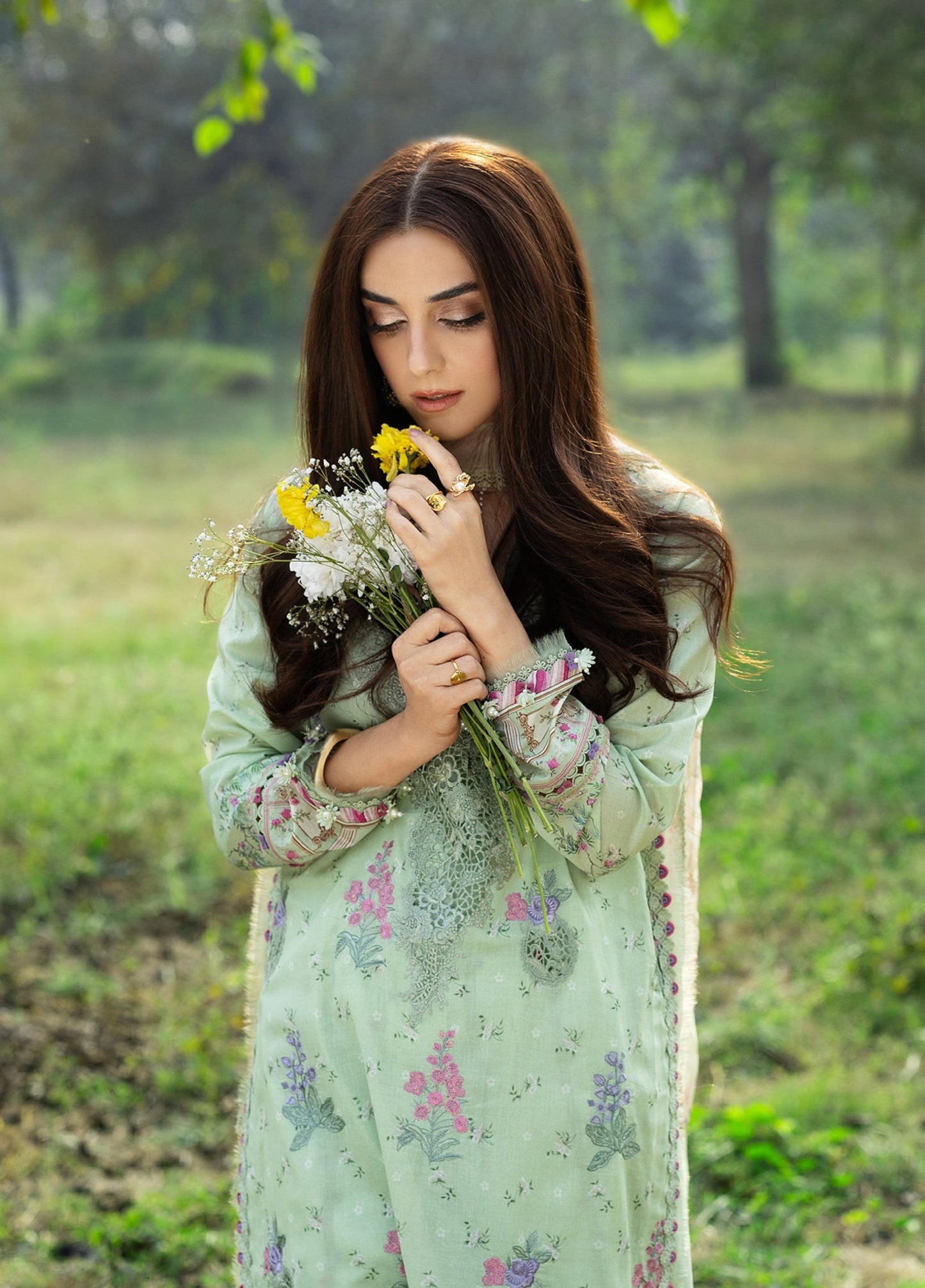 ERC-7B NAHL |  Elaf Premium | Chikankari Prints With Chiffon Dupatta Unstitched Collection 2026