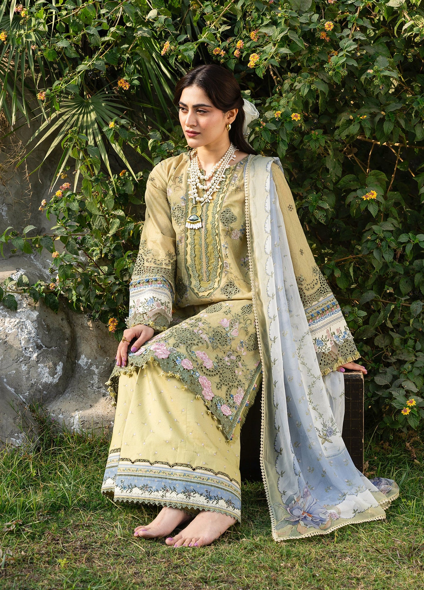 ERC-8B MENAH |  Elaf Premium | Chikankari Prints With Chiffon Dupatta Unstitched Collection 2026