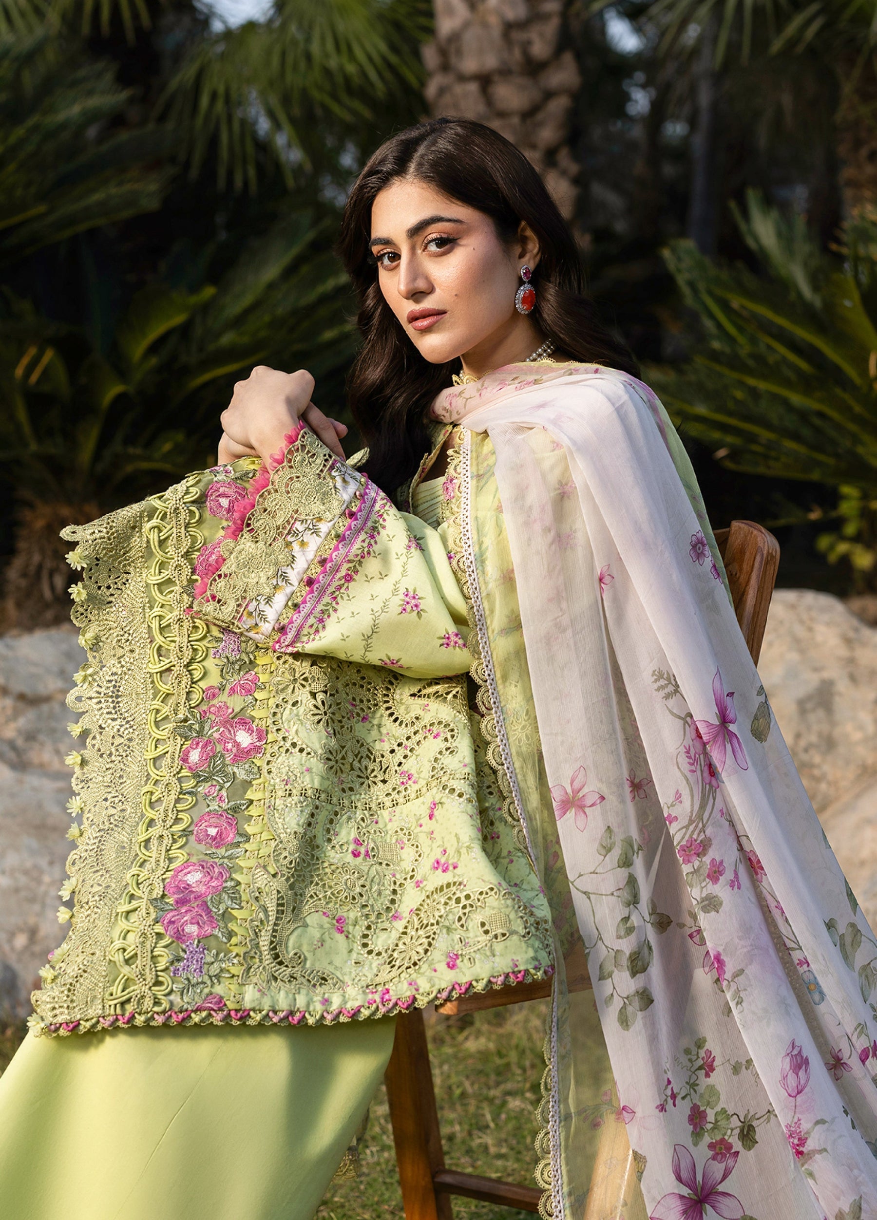 ERC-2A HINA |  Elaf Premium | Chikankari Prints With Chiffon Dupatta Unstitched Collection 2026