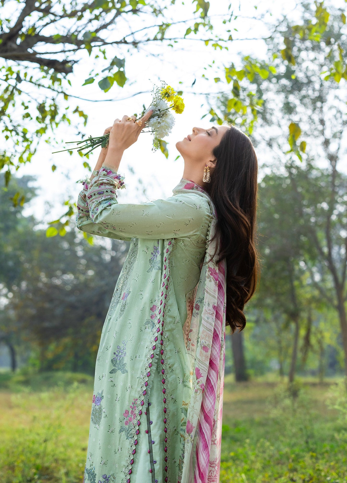 ERC-7B NAHL |  Elaf Premium | Chikankari Prints With Chiffon Dupatta Unstitched Collection 2026