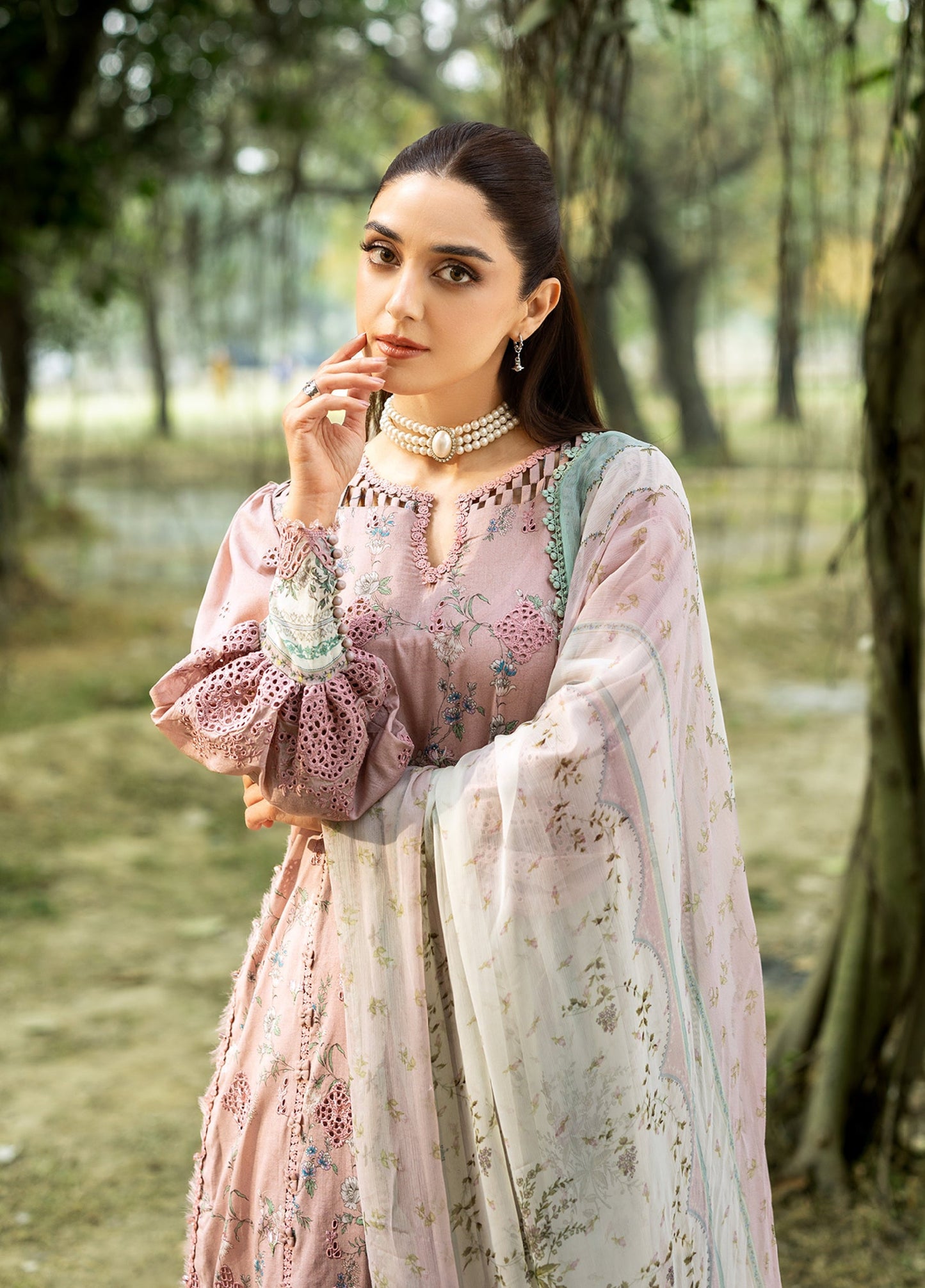 ERC-8A SAHAA |  Elaf Premium | Chikankari Prints With Chiffon Dupatta Unstitched Collection 2026