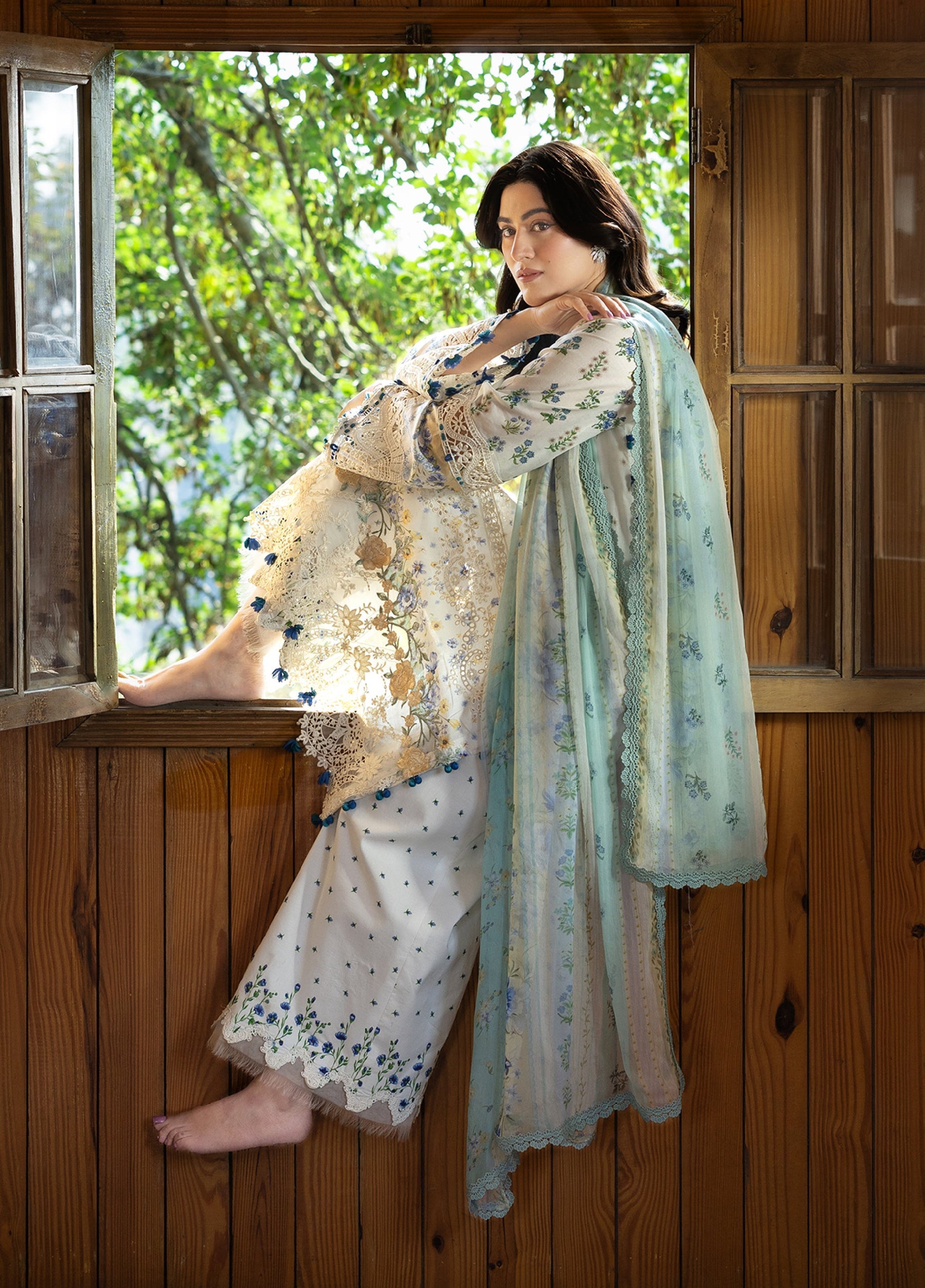 ERC-1A SAHIL |  Elaf Premium | Chikankari Prints With Chiffon Dupatta Unstitched Collection 2026 