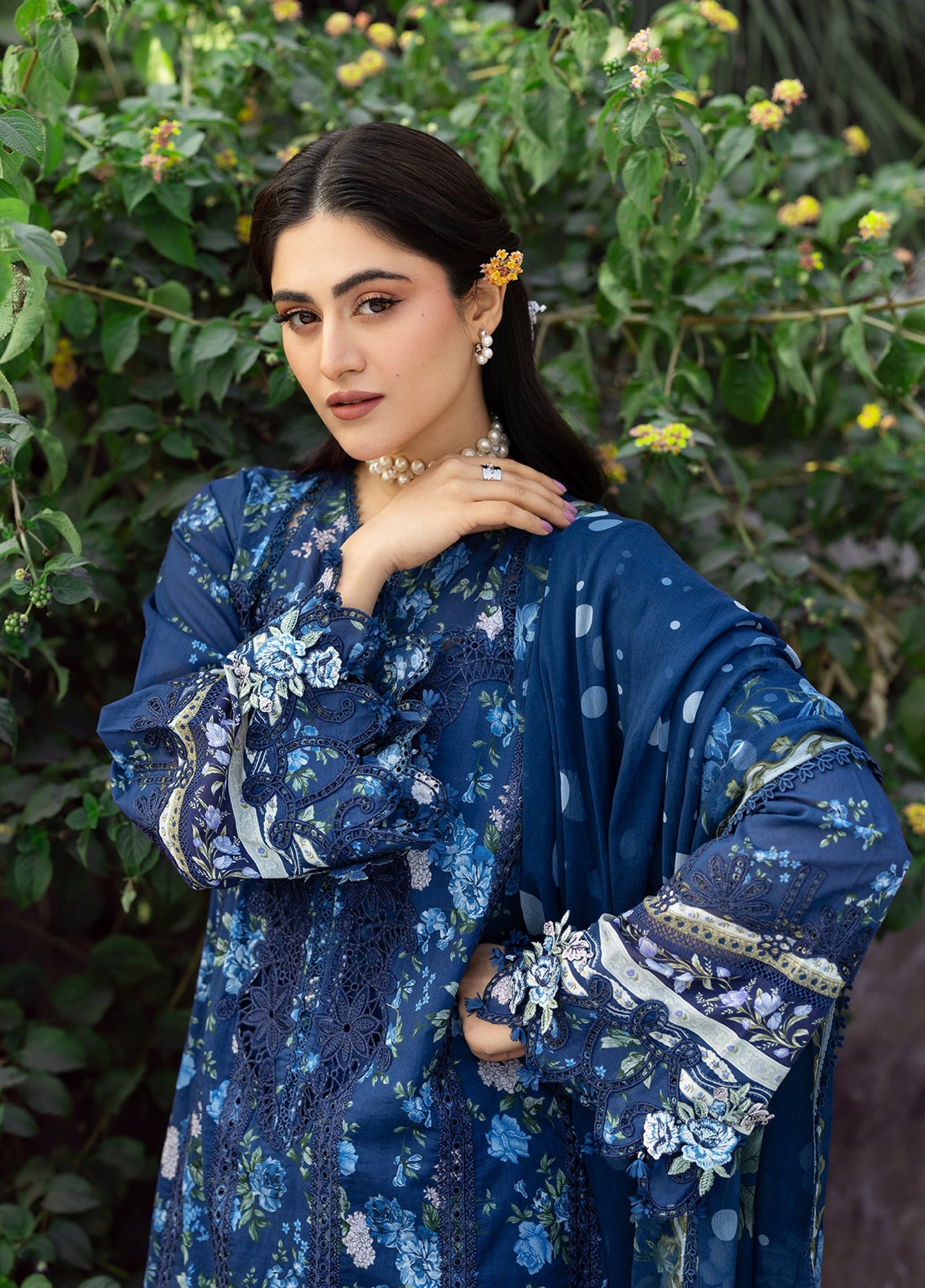 ERC-3B NEEL |  Elaf Premium | Chikankari Prints With Chiffon Dupatta Unstitched Collection 2026
