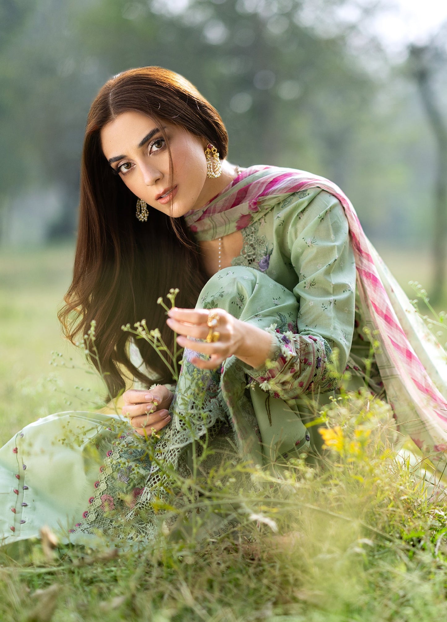 ERC-7B NAHL |  Elaf Premium | Chikankari Prints With Chiffon Dupatta Unstitched Collection 2026