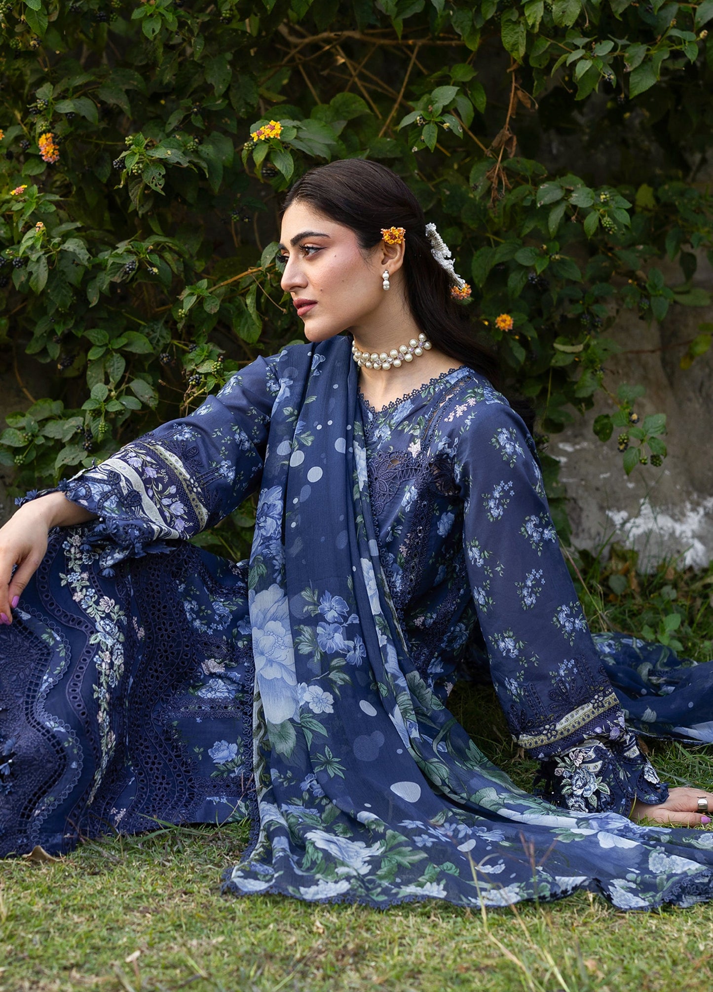 ERC-3B NEEL |  Elaf Premium | Chikankari Prints With Chiffon Dupatta Unstitched Collection 2026
