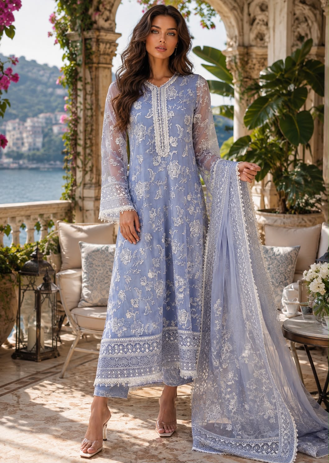 D3 - Dove Blue | Saadia Asad | Nooriyah Luxury Embroidered Chiffon Collection 2026