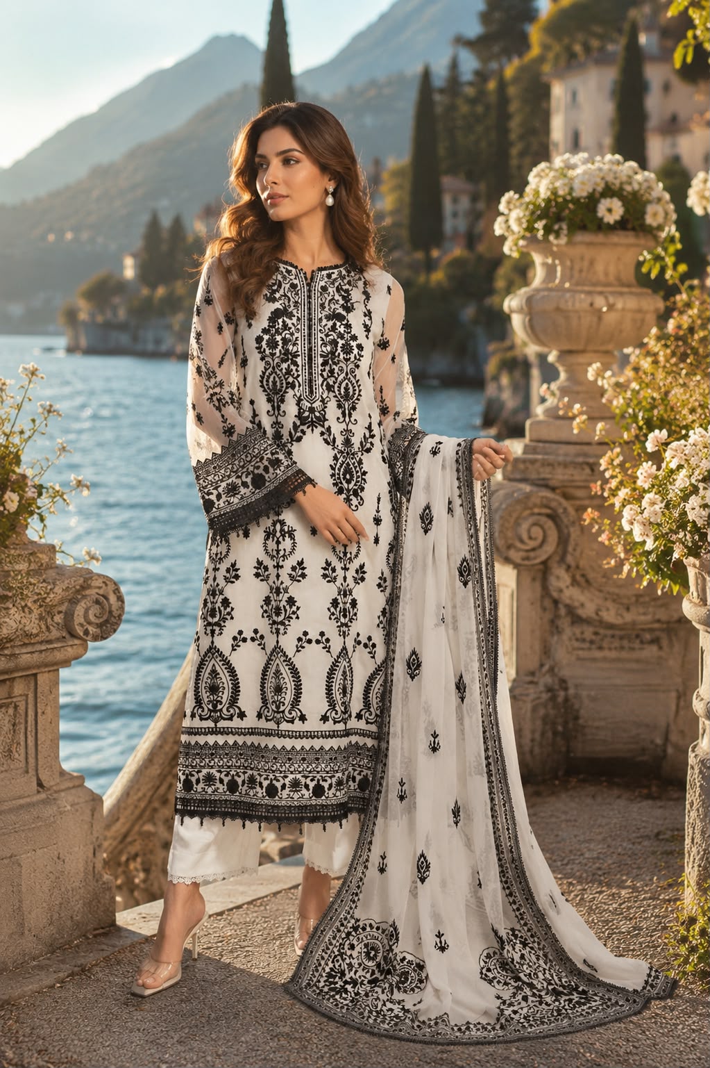 D4 - Monochrome Muse |  Saadia Asad | Nooriyah Luxury Embroidered Chiffon Collection 2026