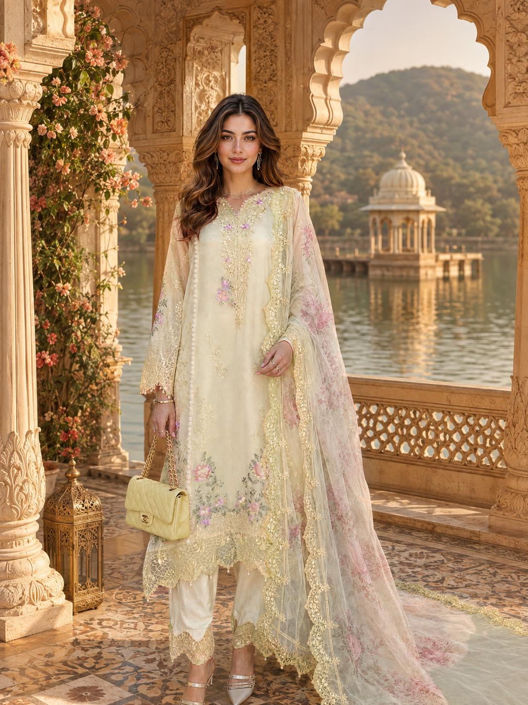 D5 - Pale Yellow |  Saadia Asad | Nooriyah Luxury Embroidered Chiffon Collection 2026