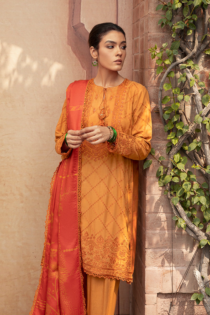 Ochre Tan | Cross Stitch | Winter Edit | Khaddar & Linen Unstitched Collection 2022