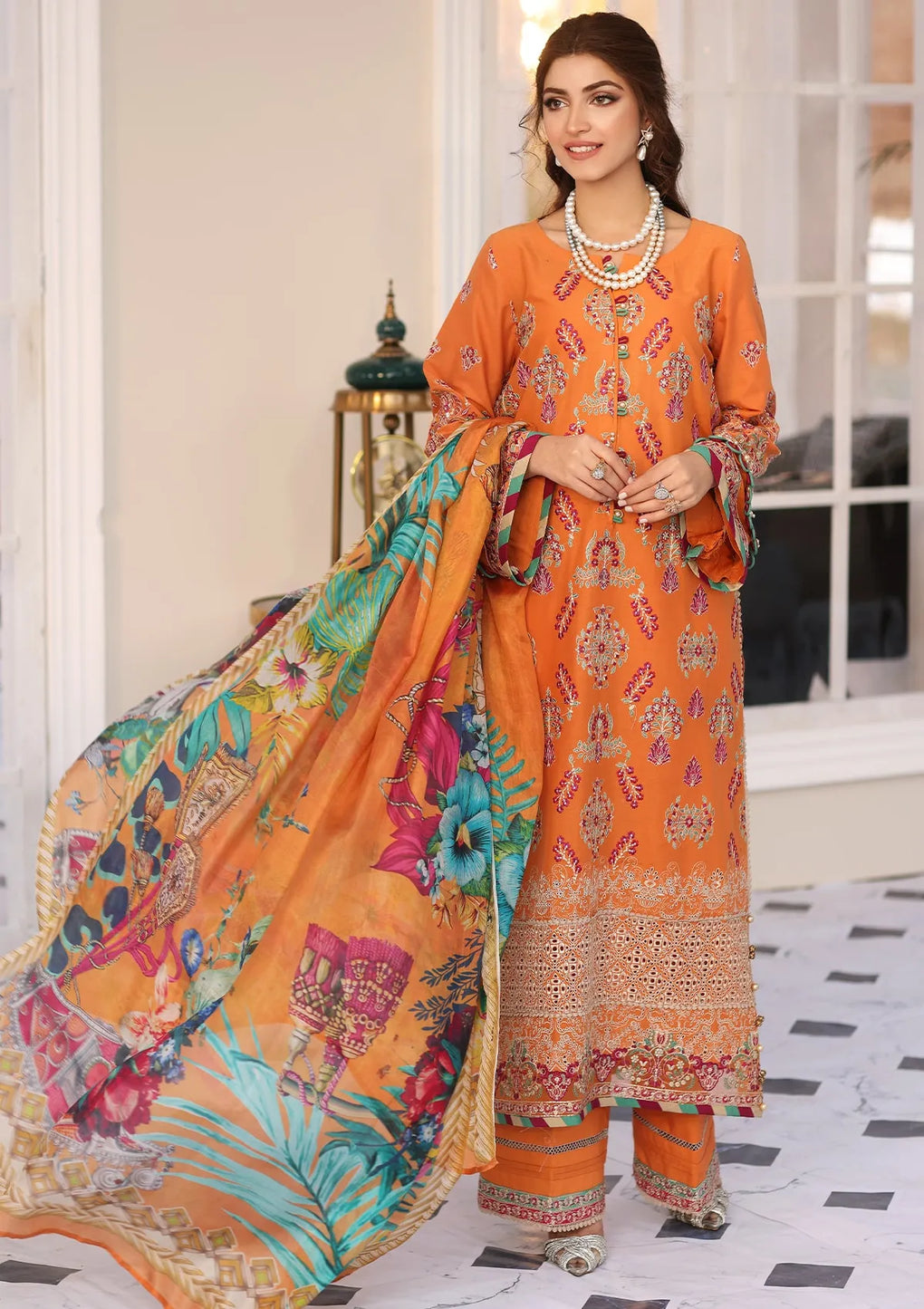 ELC08 - Tangerine | Elaf | Festive Chikankari Collection 2023