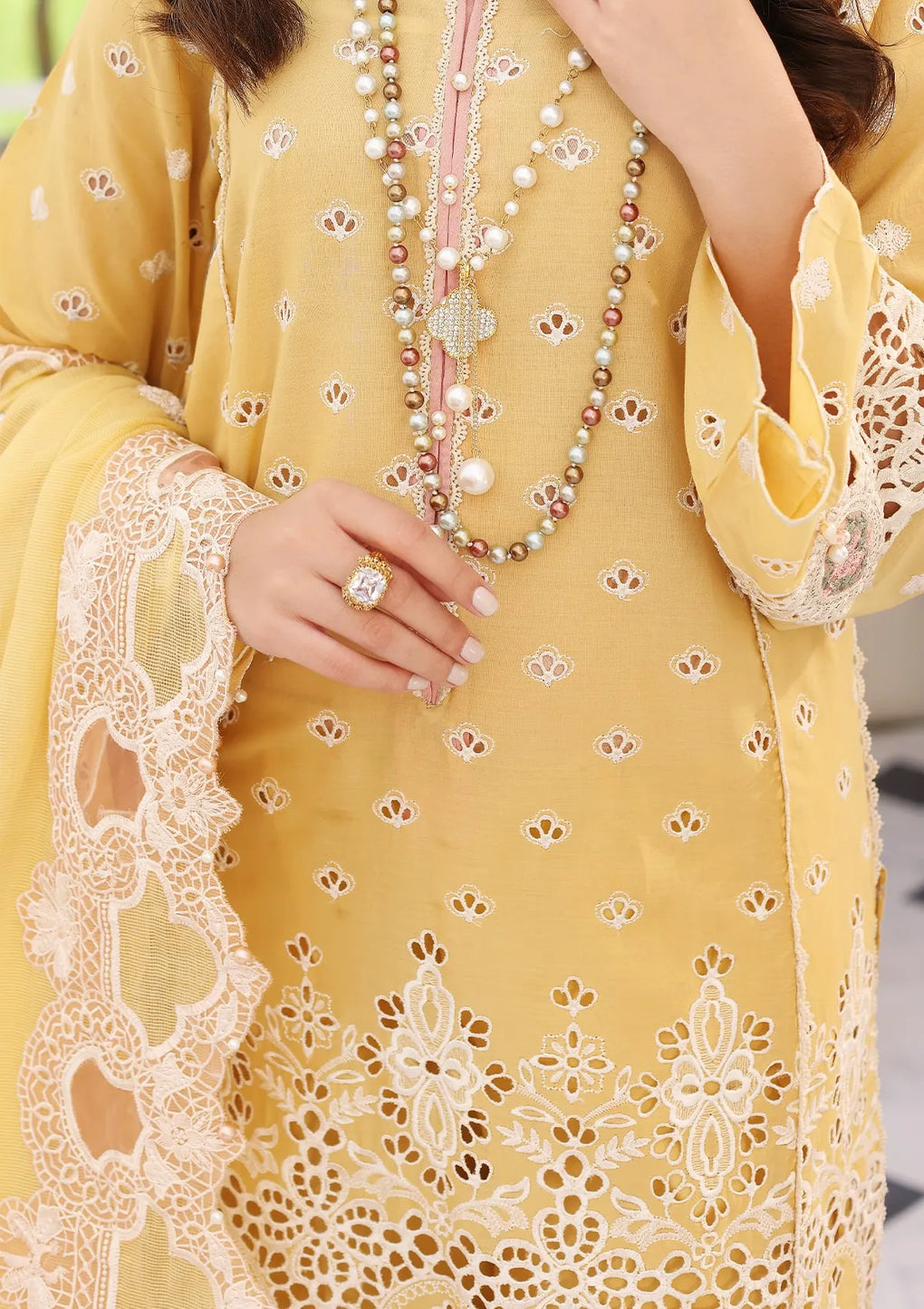ELC03A - Daffodil | Elaf | Festive Chikankari Collection 2023