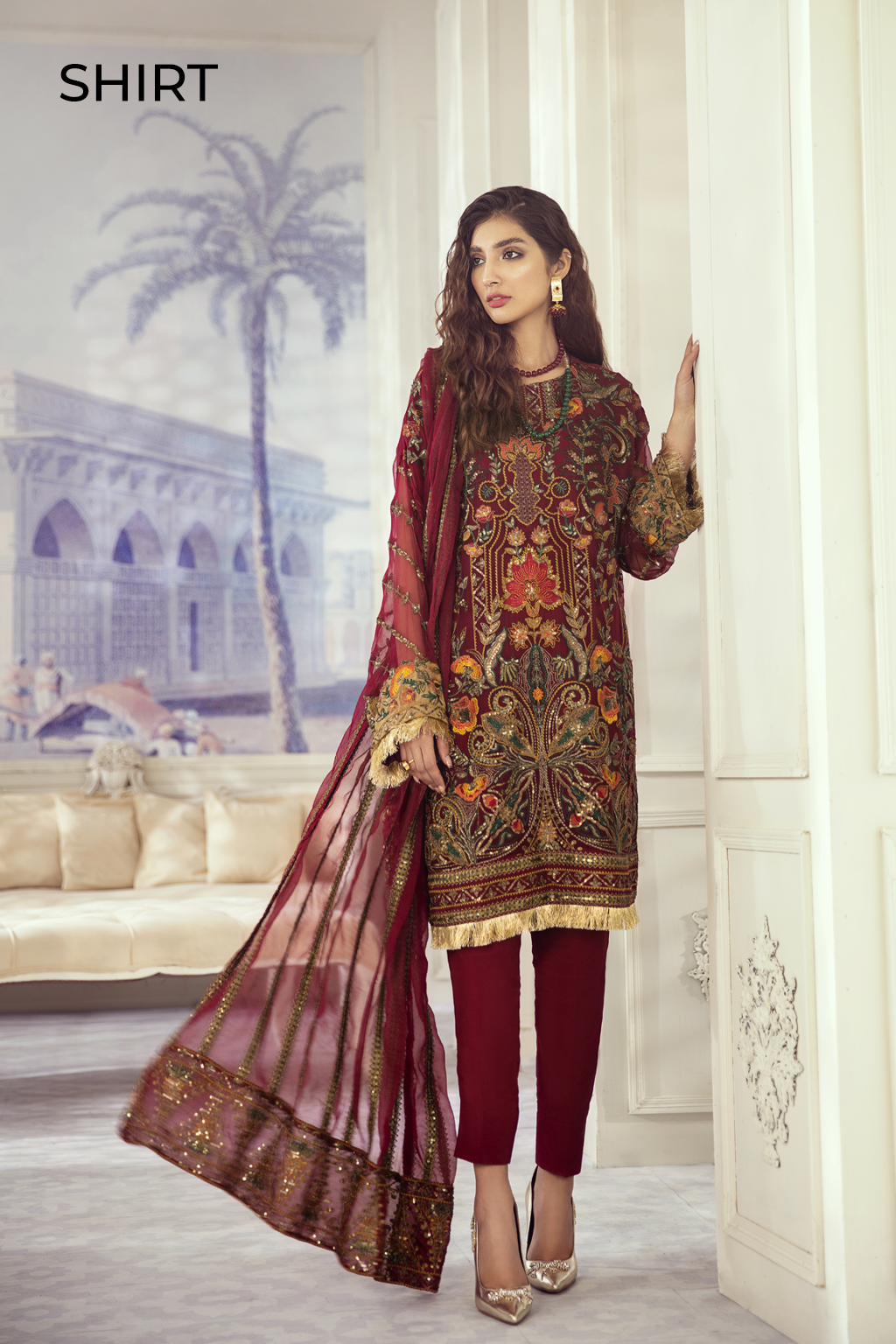 ID-04 Crimson Garden (3PC) | Iznik | Imperial Dreams | Embroidered Chiffon