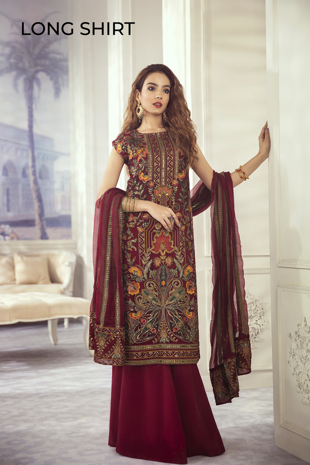 ID-04 Crimson Garden (3PC) | Iznik | Imperial Dreams | Embroidered Chiffon