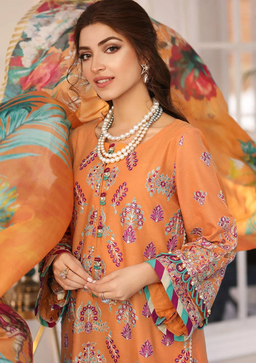 ELC08 - Tangerine | Elaf | Festive Chikankari Collection 2023