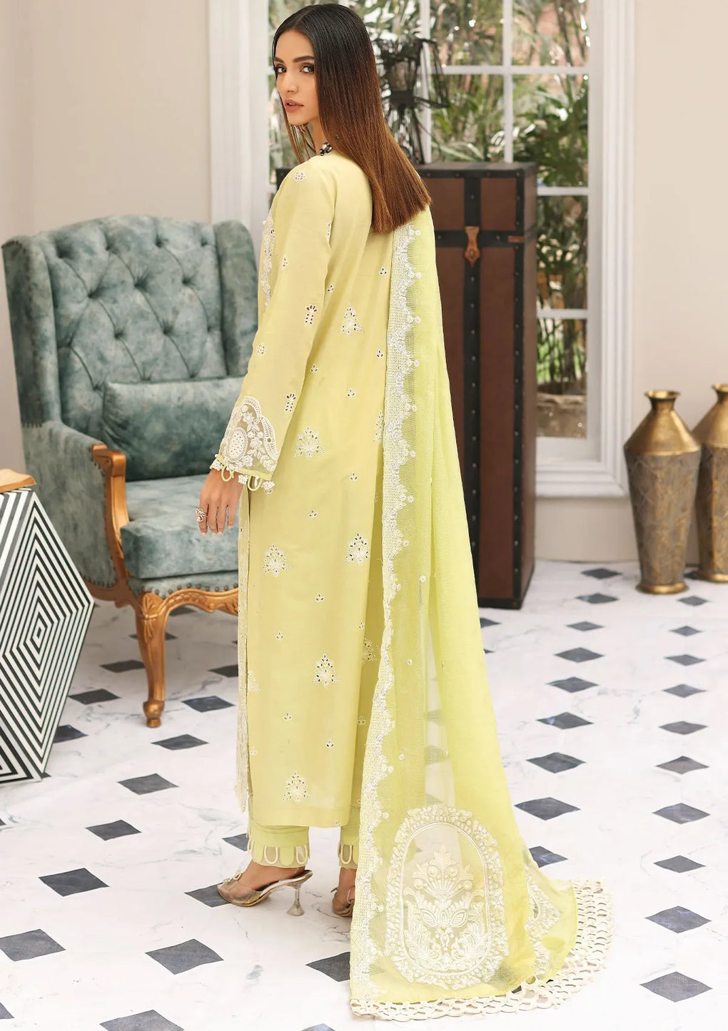 ELC13 - Pistachio | Elaf | Festive Chikankari Collection 2023