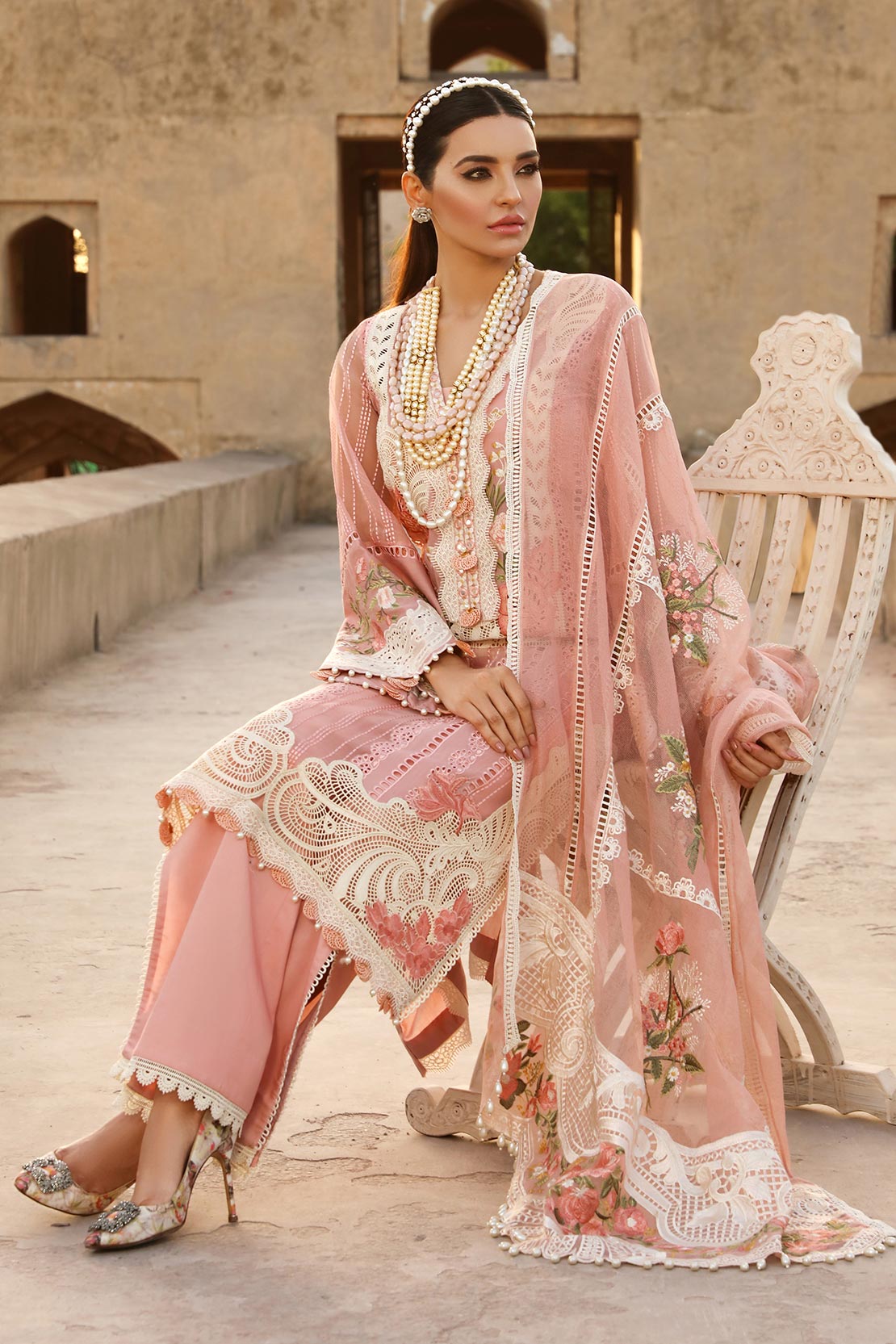 D1-A | Lacey Summer - Rose | Crimson by Saira Shakira | Luxury Lawn Collection
