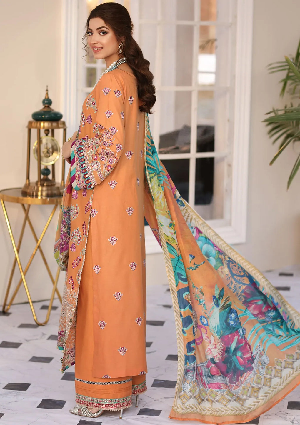 ELC08 - Tangerine | Elaf | Festive Chikankari Collection 2023