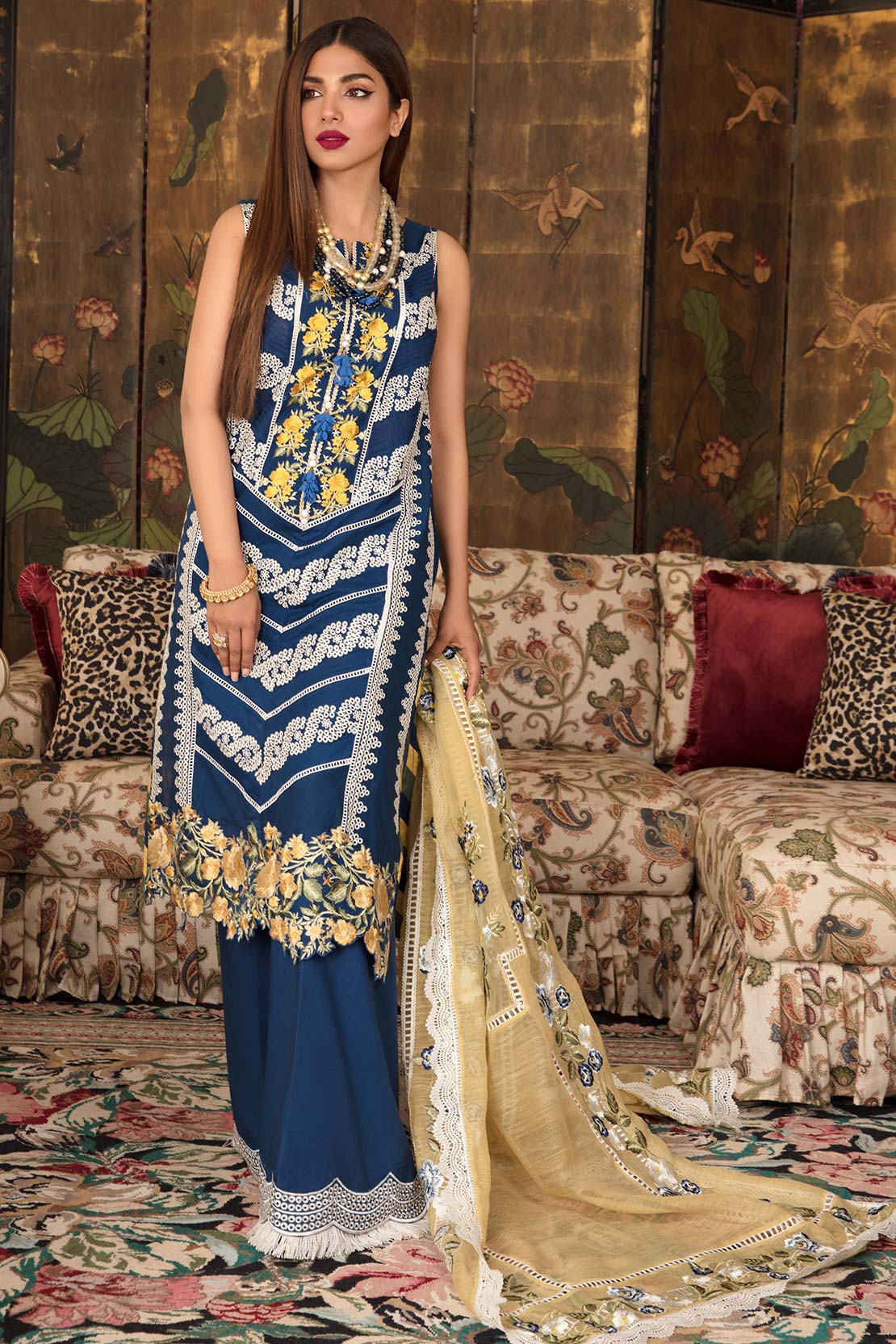 D4-A | Pleated Perfection - Sapphire | Crimson by Saira Shakira | Luxury Lawn Collection