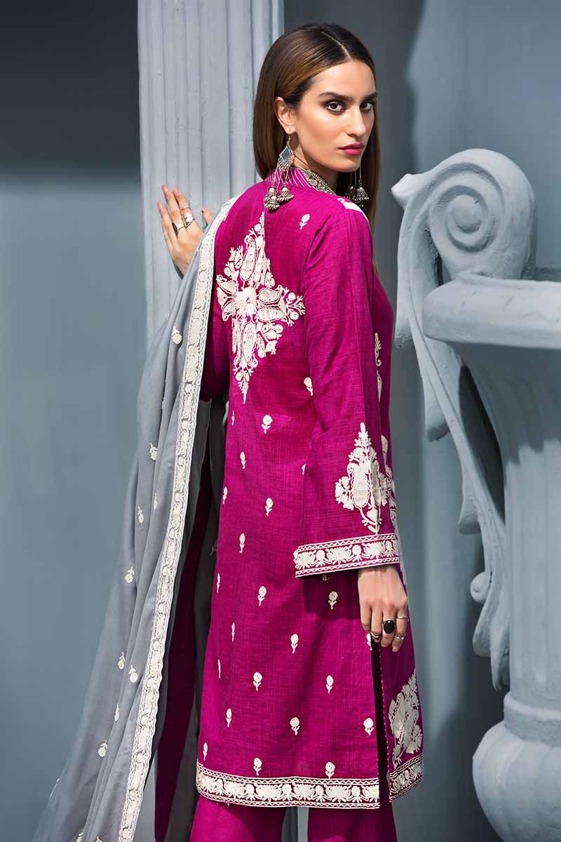 Dark Pink 3Pc APE-08 [GulAhmed Poshak-e-Chinar Embroidered Shawl Collection]