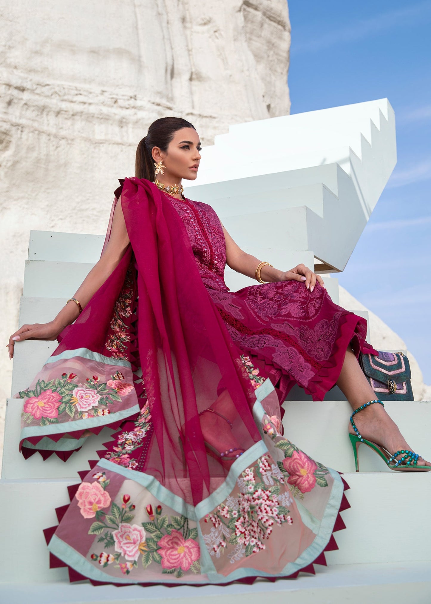 Jewel by the Beach - 3B - Mahogany | Crimson × Saira Shakira | Luxury Lawn Collection 2022