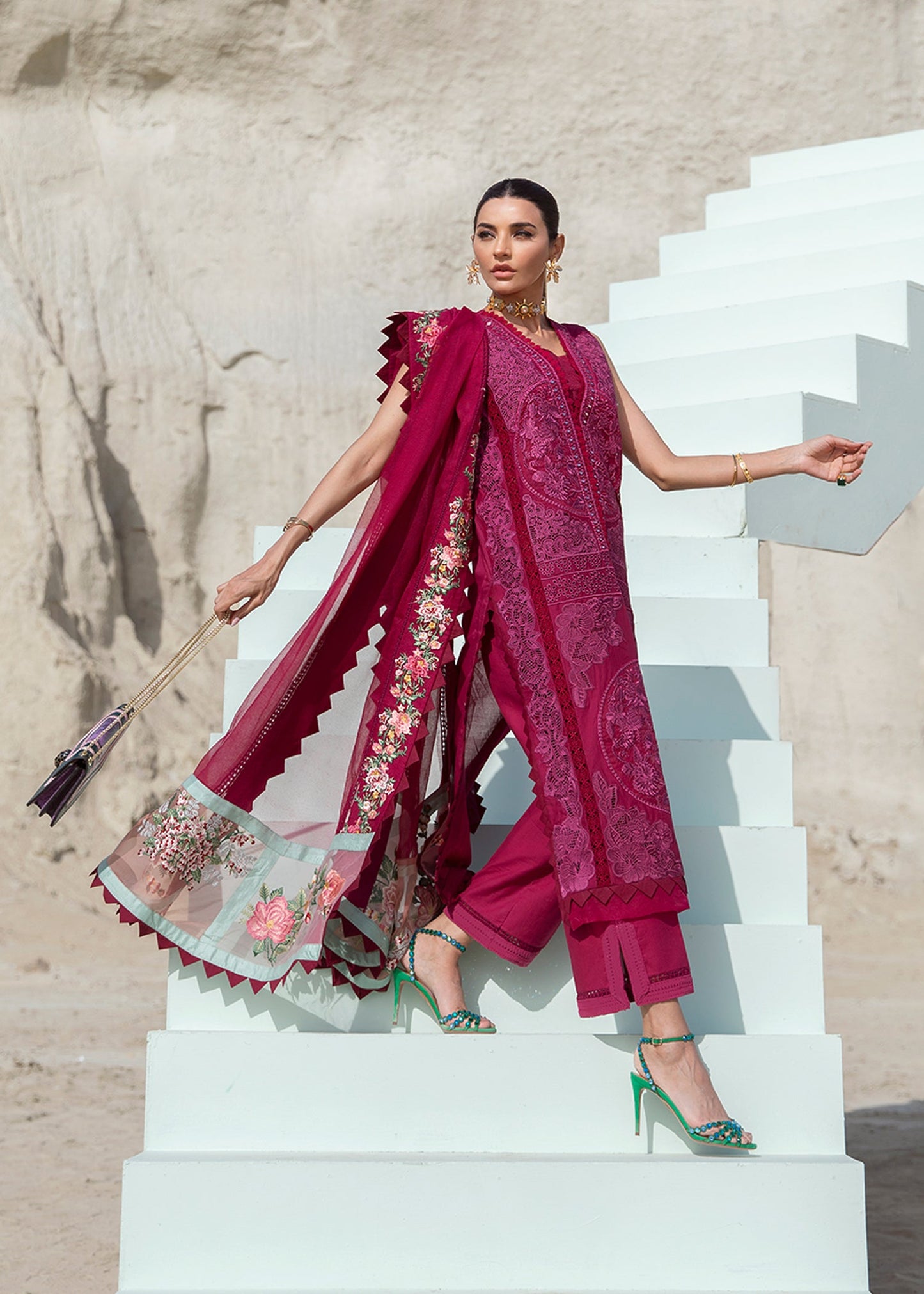 Jewel by the Beach - 3B - Mahogany | Crimson × Saira Shakira | Luxury Lawn Collection 2022