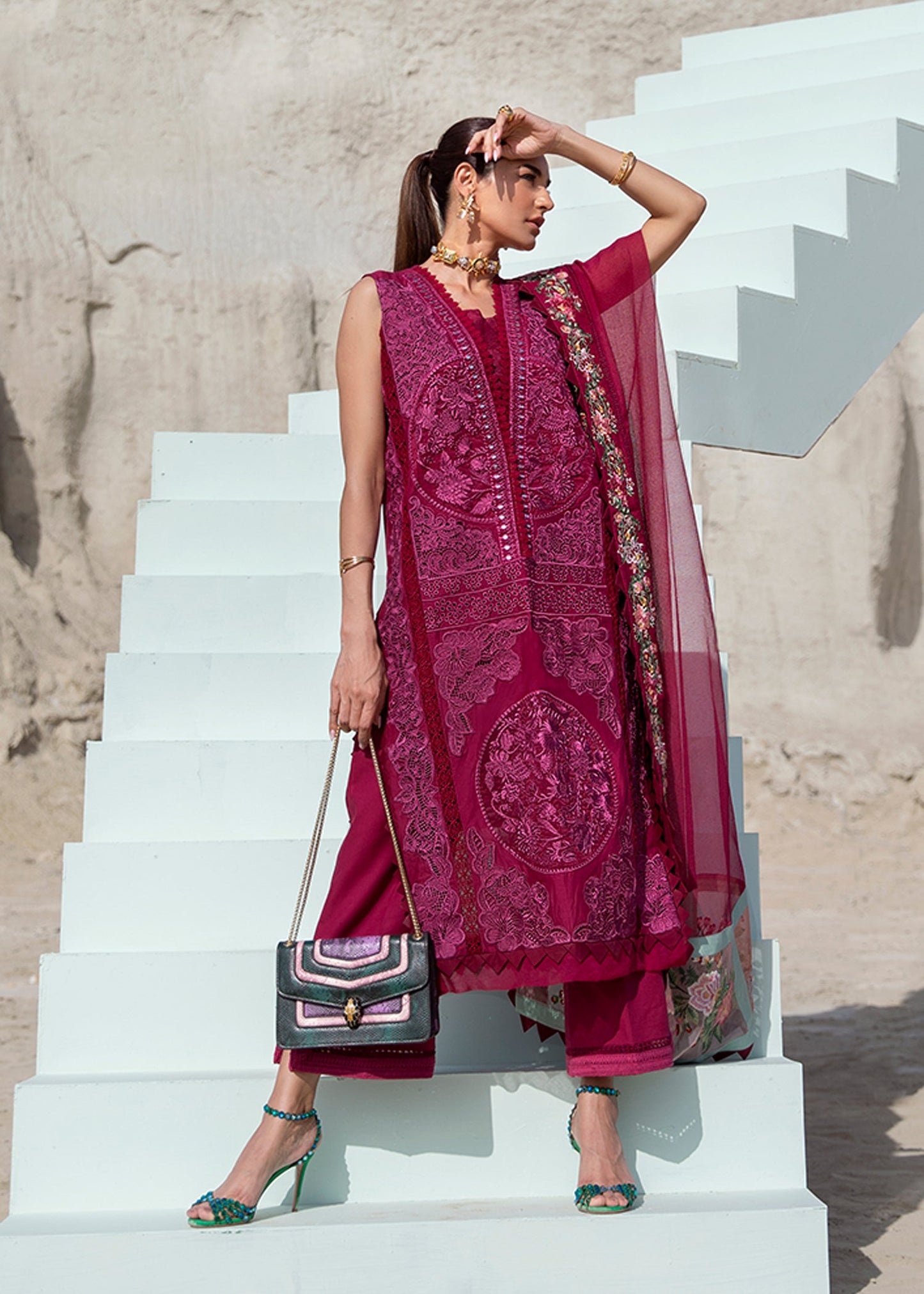 Jewel by the Beach - 3B - Mahogany | Crimson × Saira Shakira | Luxury Lawn Collection 2022