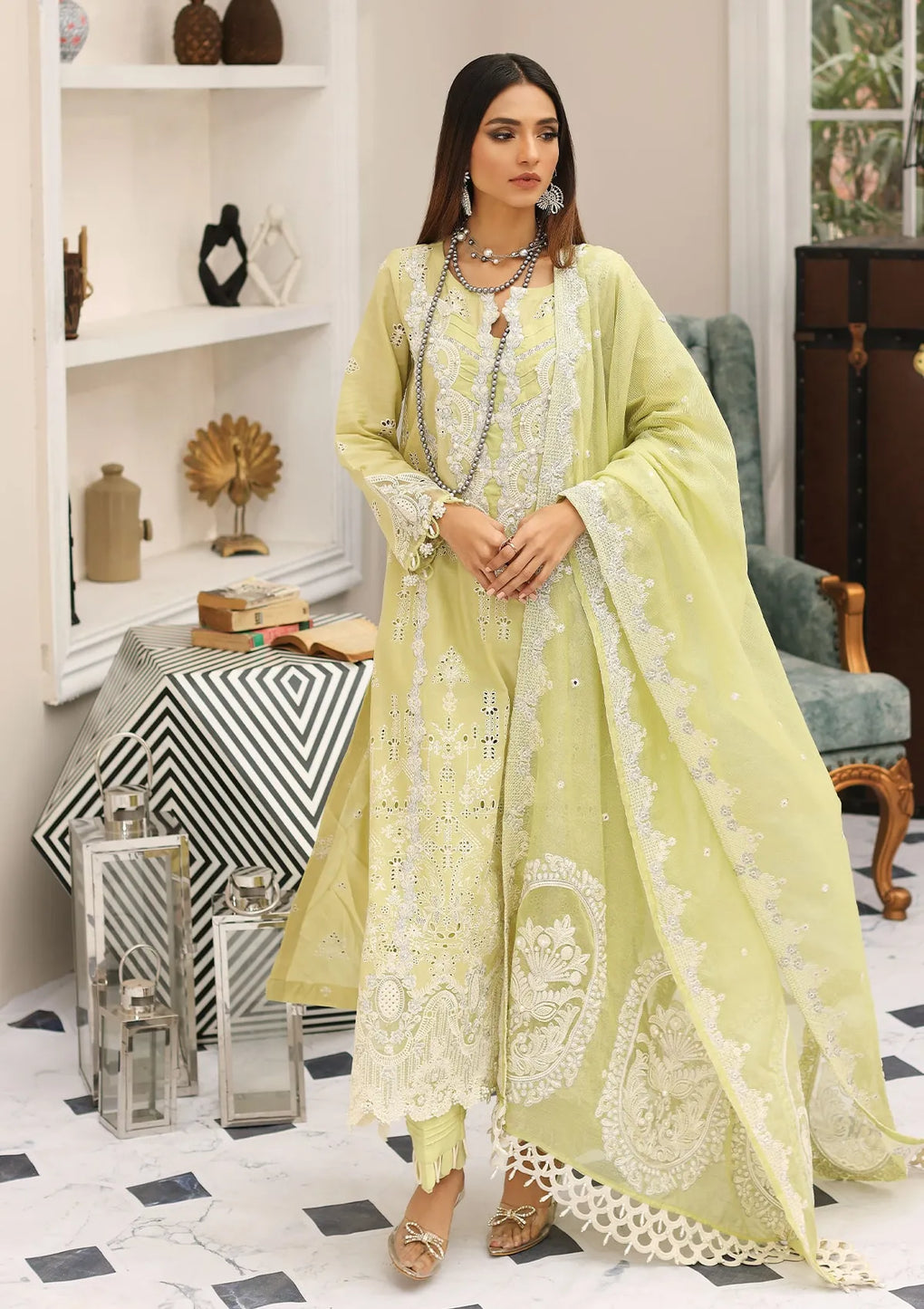 ELC13 - Pistachio | Elaf | Festive Chikankari Collection 2023