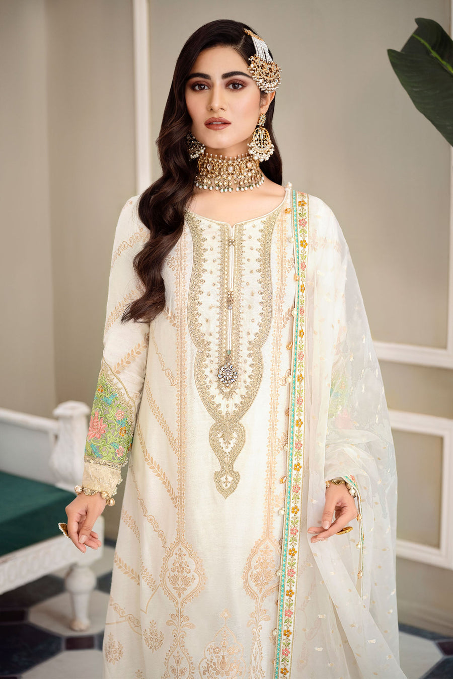 CST-604-IVORY | Maria B | Sateen Unstitched Collection 2023