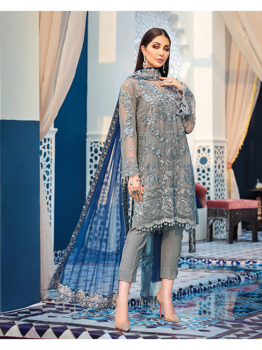 Tangier D-4 (3-Piece Embroidered Chiffon Suit) | Gulaal | Adila Unstitched Luxury Formals