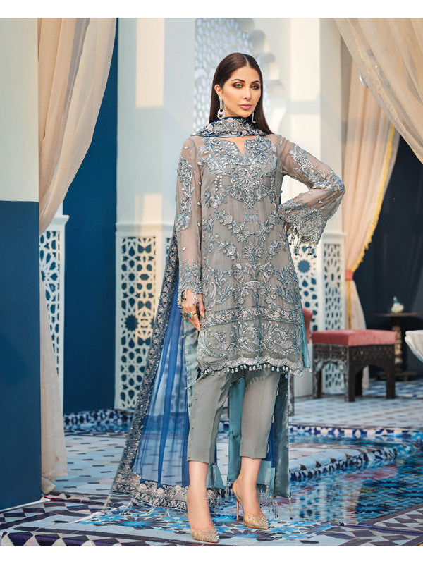 Tangier D-4 (3-Piece Embroidered Chiffon Suit) | Gulaal | Adila Unstitched Luxury Formals