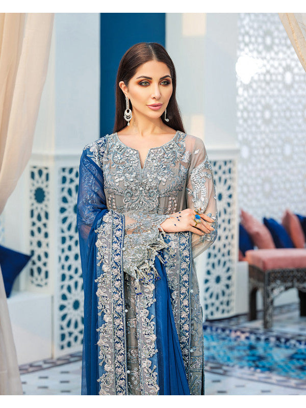 Tangier D-4 (3-Piece Embroidered Chiffon Suit) | Gulaal | Adila Unstitched Luxury Formals