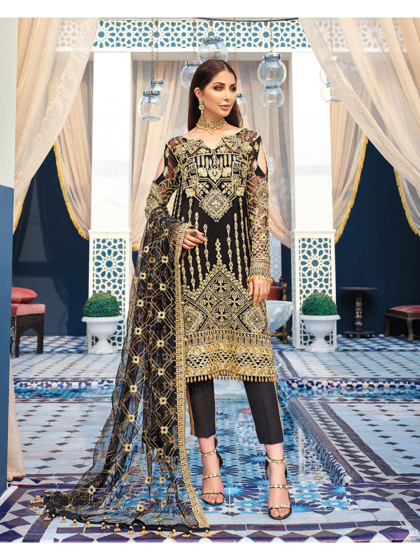Souhaile D-8 (3-Piece Embroidered Chiffon Suit) | Gulaal | Adila Unstitched Luxury Formals