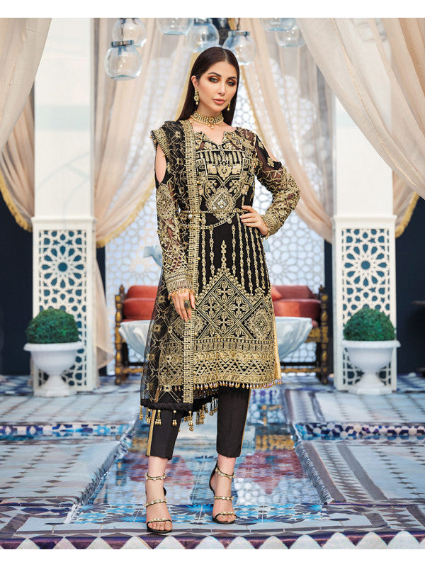 Souhaile D-8 (3-Piece Embroidered Chiffon Suit) | Gulaal | Adila Unstitched Luxury Formals
