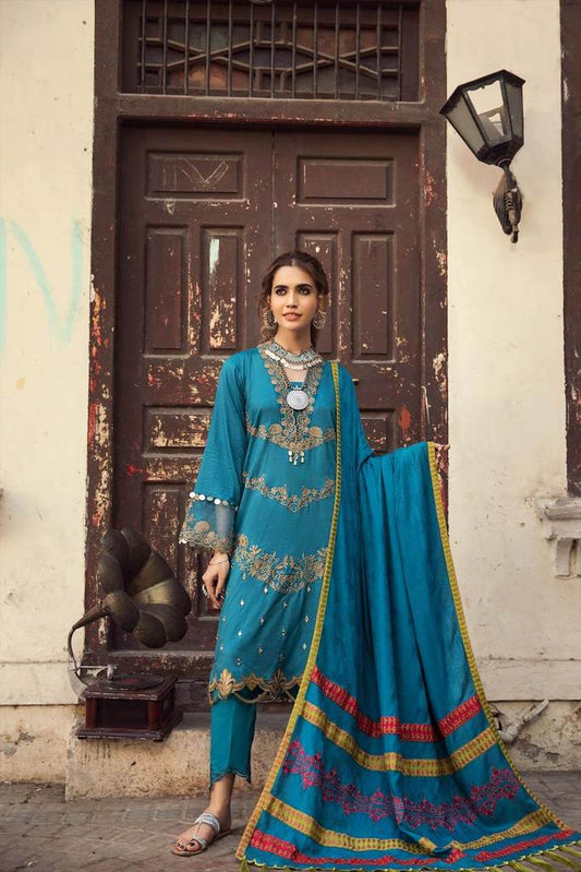 Teal Trip MSK 01 | Charizma | Signature | Masakali Fall'20 | Embroidered Premium Shawl Collection